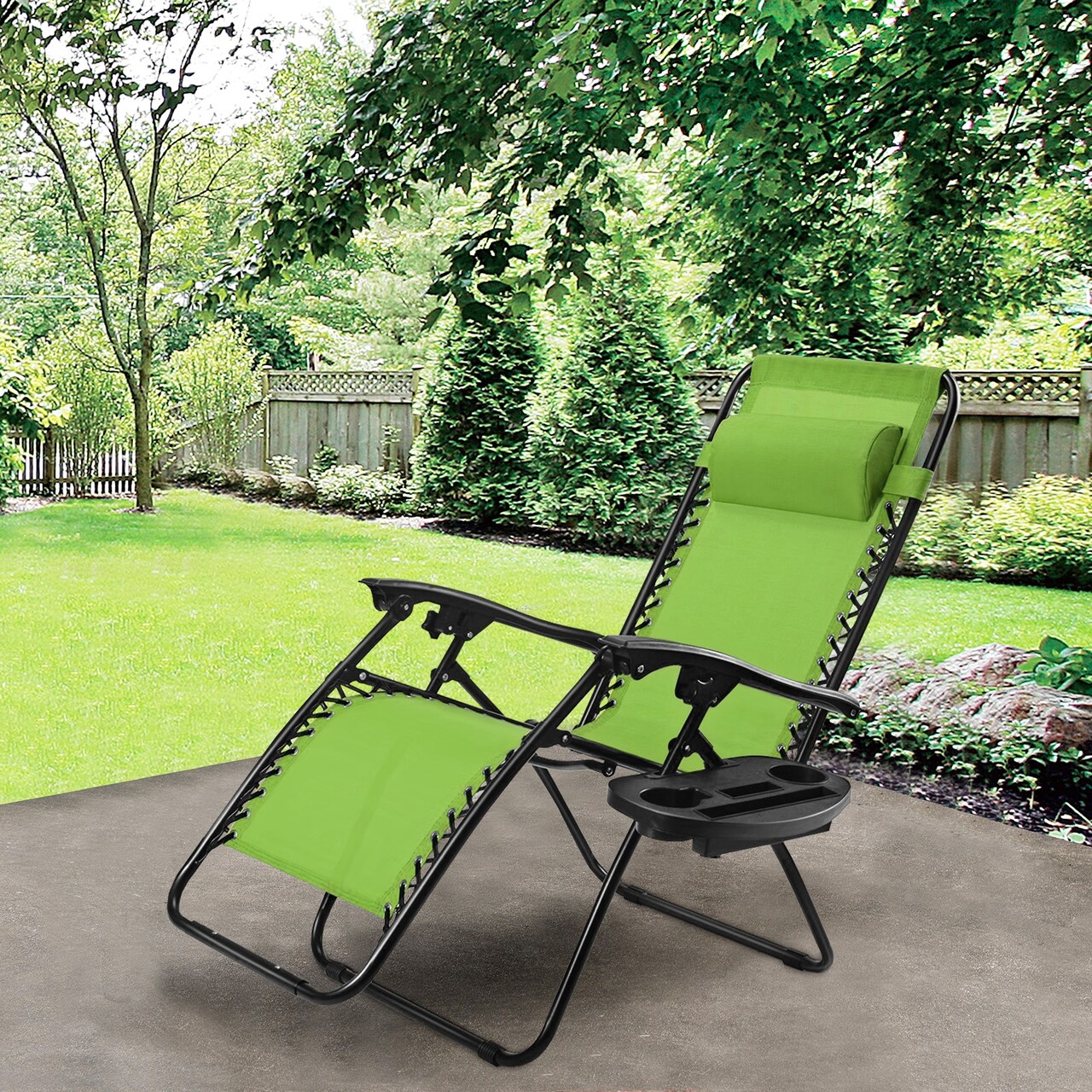 Outdoor Folding Zero Gravity Reclining Lounge Chair with Utility Tray